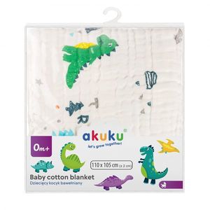 Patura multifunctionala din muselina pentru bebelusi Akuku Dino 110x105 cm, tesatura usoara din bumbac, utilizare caruciorpatutscaun auto, material respirabil imagine