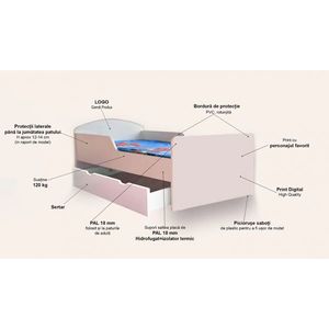 Pat pentru copii Frozen varianta 2, cu sertar, 2-8 ani, 140x70 cm imagine