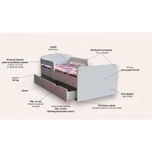 Pat pentru copii Frozen varianta 2, cu manere, sertar si saltea, 2-8 ani, 140x70 cm imagine