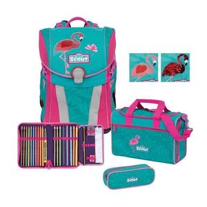Ghiozdan echipat 4 piese, motiv Flamingo cu Paiete imagine