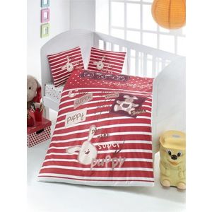 Lenjerie de pat pentru copii, Victoria, Friends, 4 piese, 100% bumbac ranforce, rosu/bej imagine