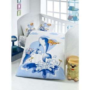 Lenjerie de pat pentru copii, Victoria, Ocean, 4 piese, 100% bumbac ranforce, albastru/alb imagine