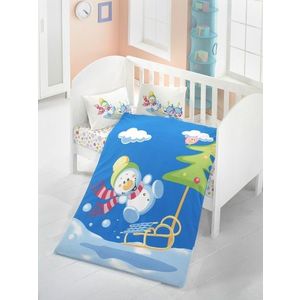 Lenjerie de pat pentru copii, Victoria, Snow Man, 4 piese, 100% bumbac ranforce, albastru imagine