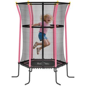 HOMCOM Trambulină Elastică pentru Copii 3-10 Ani cu Intrare cu Fermoar și Bare Căptușite, Ø163, 5x190 cm, Roz | Aosom Romania imagine