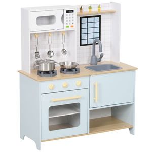 AIYAPLAY Bucătărie pentru Copii 3+ Ani, Bucătărie Jucărie din Oțel Inoxidabil, Lemn și PP, 72x33x85, 2 cm, Albastru | Aosom Romania imagine