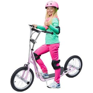 HOMCOM Trotinetă patinete Mari Roți pneumatice Ø 41 cm cu pegs Roz | Aosom Romania imagine