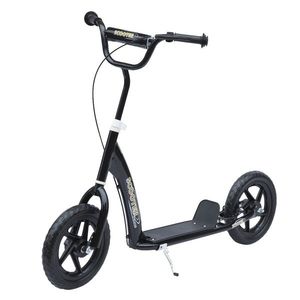 HOMCOM, trotinetă pentru copii, pneuri 30 cm, ghidon reglabil, mâner, frână, suport lateral, oțel, pentru copii de la 5 ani, negru | Aosom Romania imagine