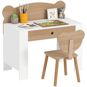 AIYAPLAY Set birou și scaun pentru copii 3-8 ani cu sertar, efect lemn natural | Aosom Romania imagine
