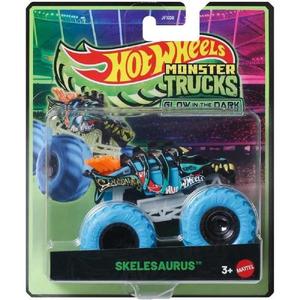 Masina Hot Wheels, Monster Truck, Glow In The Dark, Brilha Skelesaurus, JCG70 imagine
