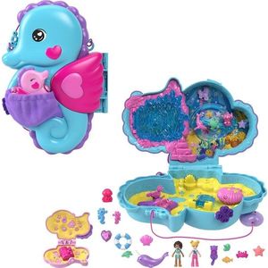Set de joaca cu 2 papusi si accesorii in gentuta, Polly Pocket, Daddy & Me Seahorse Purse, HWP03 imagine