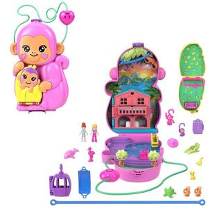 Set de joaca cu 2 papusi si accesorii in gentuta, Polly Pocket, Momma Monkey & Baby, HWP04 imagine