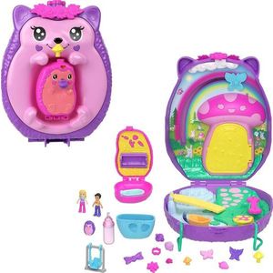 Set de joaca cu 2 papusi si accesorii in gentuta, Polly Pocket, Hedgehog Mom & Baby, JBJ91 imagine