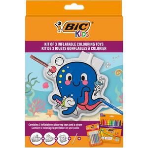 Set 3 jucarii gonflabile cu 12 markere colorate si 6 tuburi cu lipici, Bic imagine
