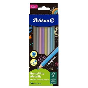 Set 10 creioane colorate metalizate, Herlitz, Hexagonale 3 mm imagine