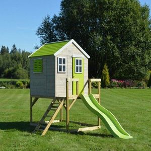 Casuta de gradina cu platforma si tobogan Lime Lodge, Wendi Toys imagine