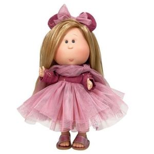 Papusa Nines D Onil, Mia, cu parul blond si funda roz, cu articulatii, cu miros de vanilie, 30 cm imagine