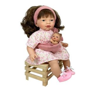 Papusa Nines D Onil, Nines, cu parul saten, cu bebelus, cu miros de vanilie, 40 cm imagine