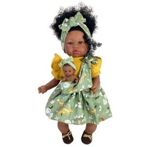 Papusa Nines D Onil, Maria Afro, cu bebelus, cu miros de vanilie, 45 cm imagine