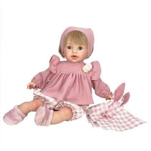 Papusa Nines D Onil, Noa Rosa, cu parul blond, cu sunete, cu rochie roz, ambalata in saculet, cu miros de vanilie, 45 cm imagine