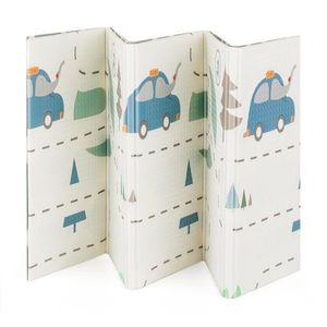 Covoras de joaca PetiteMars, reversibil, include geanta pentru transport, pliabil si impermeabil, non-toxic, 197x147x1 cm, Campy Cars, 0 luni+, Multicolor imagine