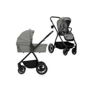 Carucior 2 in 1 Lionelo Meril, cu landou si scaun cu dimensiune XL, reversibil, sistem de ventilatie 3D, accesorii, pana la 22 kg, vonform cu EN1888-1 EN1888-2, EN1466, Gri imagine