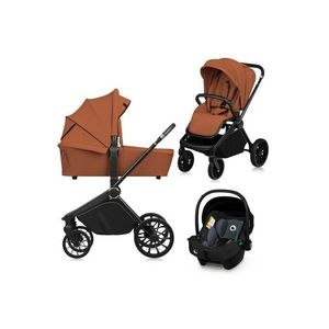 Carucior 3 in 1 Lionelo Mika Plus, cadru din aluminiu, landou intarit si salteluta moale, scoica auto testata ADAC, reversibil, sistem de ventilatie 3D, accesorii, pana la 22 kg, EN1888-1 EN1888-2 EN1466 ECE R129, Maro imagine