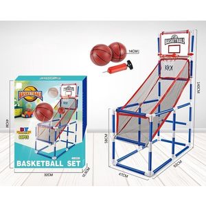Set cos de baschet portabil pentru copii cu panou, plasa rezistenta, include 2 mingi si pompa, dimensiune 58 x 47 x 140 cm imagine