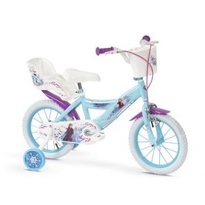 Bicicleta copii Huffy Frozen II 14 inch, roti ajutatoare si cosulet, pentru copii cu varsta intre 4 si 6 ani sau cu inaltimea pana la 110 cm, frana de mana pe ambele roti, anvelope cu profil gros, scaun reglabil imagine