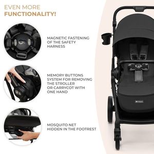 Carucior pentru copii 3 in 1 Kinderkraft Yoxi Moonlight Grey 0-22 kg, cadru din aluminiu, accesorii incluse imagine