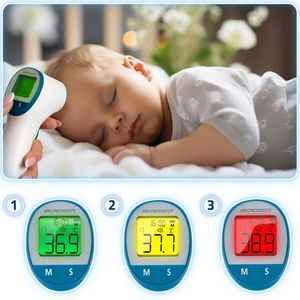Termometru Non contact cu Infrarosu Berdsen Alb, afisaj al temperaturii in trei culori, afisaj LCD usor de citit, avertizare audio, maner ergonomic, Timp de masurare-1 secunda, Memorie 30 de masuratori cu inregistrare data si ora imagine