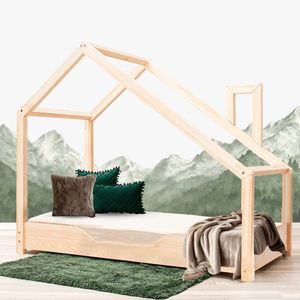 Pat pentru copii Montessori tip casuta, LittleAmy, Dream, Natur, 90 x 180 cm imagine
