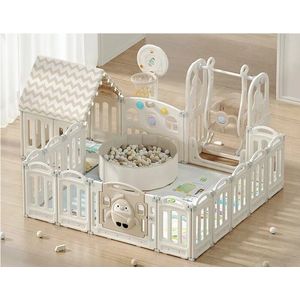 Gardulet loc de joaca Nichiduta Garden Lovely Pinguin House cu poarta de siguranta, cos de baschet, unitate muzicala, covoras, leagan, piscina uscata cu bile si casuta cu instalatie luminoasa imagine