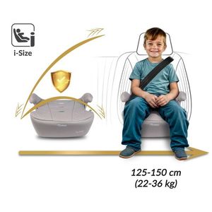 Inaltator auto copii Nukido Louis Bej 125-150 cm cu fixare isofix, conectori telescopici cu sistem vizual fixare corecta, tapiterie de calitate superioara, husa detasabila si lavabila, cotiere, dimensiune 32x37x22 cm imagine