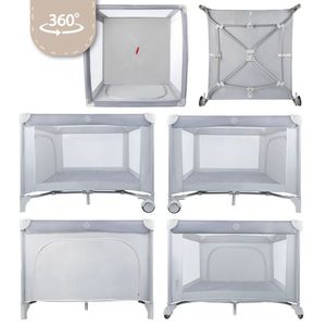 Tarc de calatorie pentru copii Malplay, 2 in 1, intrare cu fermoar, roti cu frana, cu 3 pereti din plasa, pliabil cu saltea si geanta de transport incluse, dimensiune 100 x 100 cm, grey imagine