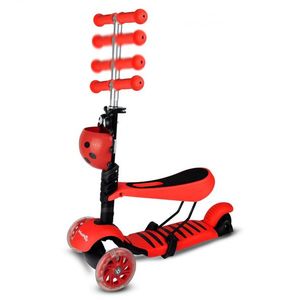 Trotineta pentru copii, Malplay, pliabila, scaunel detasabil, roti PU cu Led, punte antiderapanta si frana de picior, cu scaunel si ghidon reglabil pe inaltime, manere ergonomice, cosulet incorporat, Red LadyBug imagine