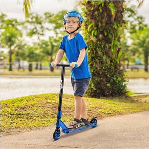 Trotineta de cascadorii Malplay, ideala pentru Freestyle si mers in parc, cu maner T-Bar intarit, rulmenti ABEC-9 si roti de 10.5 cm, material constructie aluminiu si otel, capacitate de pana la 100 kg, Blue imagine