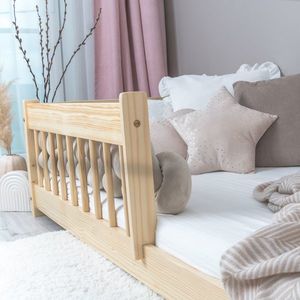 Pat pentru copii Montessori cu balustrada, Little Amy, Charlie, balustrade cu bare rotunde, Natur, 90 x 180 cm imagine