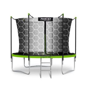 Trambulina de gradina pentru copii Neo-Sport, 252 cm 8ft, cu scara si plasa interioara, stalpi metalici cu protectie din burete, intrare cu fermoar si catarama, covoras impermeabil flexibil imagine