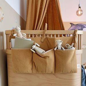 Organizator suspendat din muselina pentru pat, 60 x 30 cm, Little Amy, Golden dots camel imagine