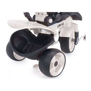Tricicleta pentru copii Injusa City Max Alb Negru cu pozitie de somn, maner parental reglabil, cadru din aluminiu, accesorii incluse, roti spuma Eva, cadru aluminiu, greutate admisa 25 kg, 8 luni+ imagine