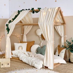 Pat pentru copii casuta Montessori, Little Amy, MonteDream, Natur, 90 x 200 cm imagine