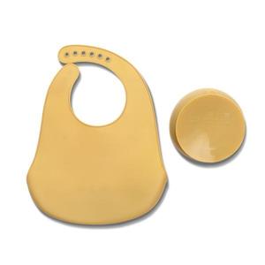Set de hranire din silicon natural, contine bol cu vacuum si baveta, 6 luni+, Yellow imagine