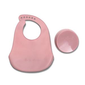 Set de hranire din silicon natural, contine bol cu vacuum si baveta, 6 luni+, Pink imagine