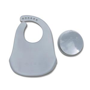 Set de hranire din silicon natural, contine bol cu vacuum si baveta, 6 luni+, Grey imagine