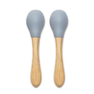 Set 2 lingurite din silicon si bambus, forma ergonomica Grey imagine