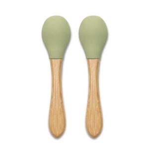 Set 2 lingurite din silicon si bambus, forma ergonomica Fresh Green imagine