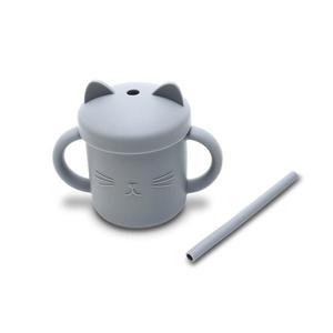 Canuta cu manere si pai din silicon natural 9 luni+ Grey 200 ml imagine