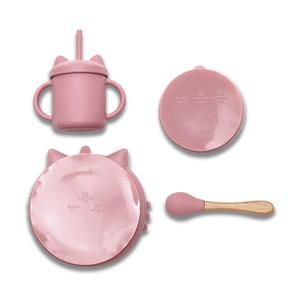 Set de hranire din silicon natural 4 piese 6 luni+ Pink imagine