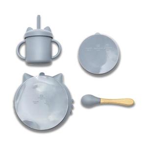 Set de hranire din silicon natural 4 piese 6 luni+ Grey imagine