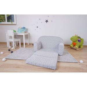 Canapea extensibila pentru copii, Knorr Toys Cosy Geo Grey matlasata, umplutura din spuma moale, husa bumbac 100 detasabila si lavabila, 77 x 34 x 42 cm, 9 luni+ imagine
